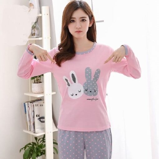 Pink and Grey Double Rabbit Print PJ Set Shopcify