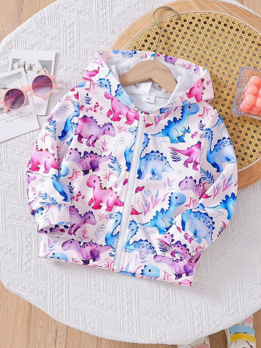 Baby/boy white multi dino printed style winter fleece zip-up hoodie - #Z-0085 Shopcify