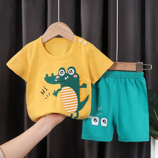 Yelllow HI Dino Pronted Kids Short Sleevees Kids Wear