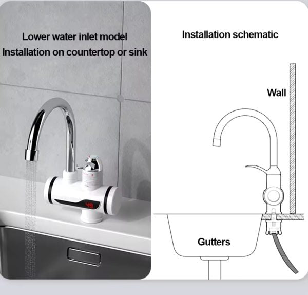 Electric Instant Water Heating Tap with LED Temperature Display Hot Water Faucet Shopcify
