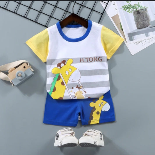 YELLOW AND BLUE PRINTED SHORT SLEEVE KIDS WEAR Shopcify