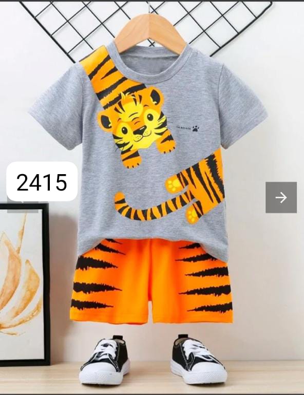 YELLOW TIGER PRINTED SHORT SLEEVE KIDS WEAR Shopcify
