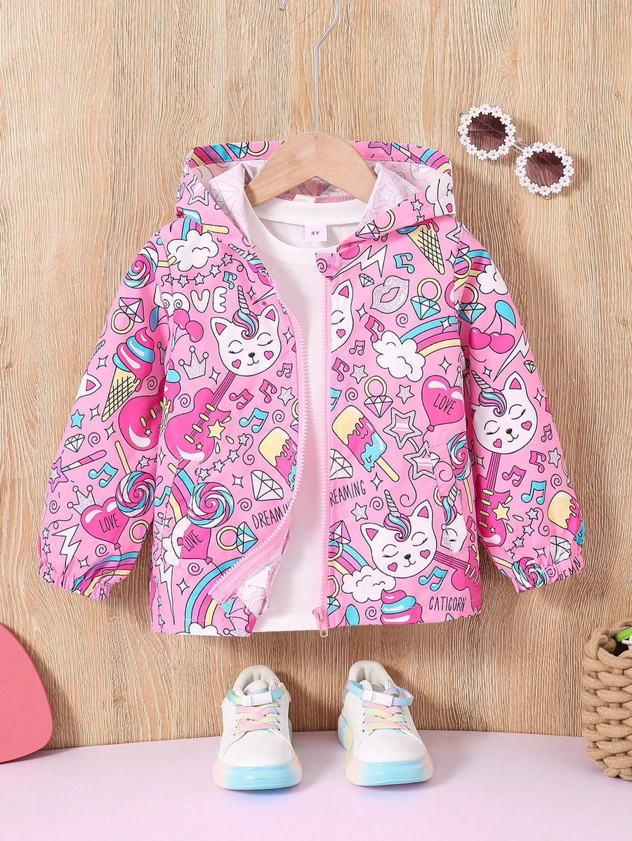 Baby girl pink printed style zip-up hoodie - #Z-0097 Shopcify