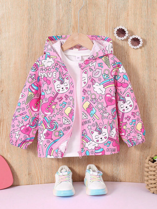 Baby girl pink printed style zip-up hoodie - #Z-0097 Shopcify