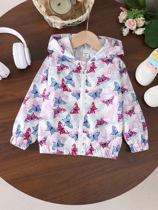 Baby girl trendy butterfly printed style winter fleece zip-up hoodie - #Z-0096 Shopcify